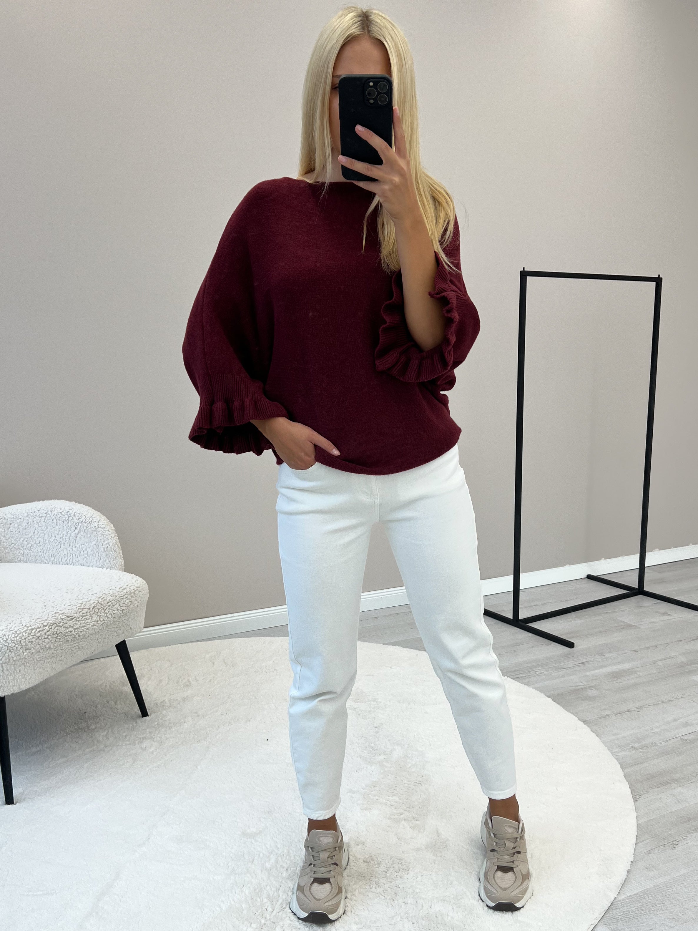 "Vicenza Volant" weicher Pullover mit Viscose - bordeaux