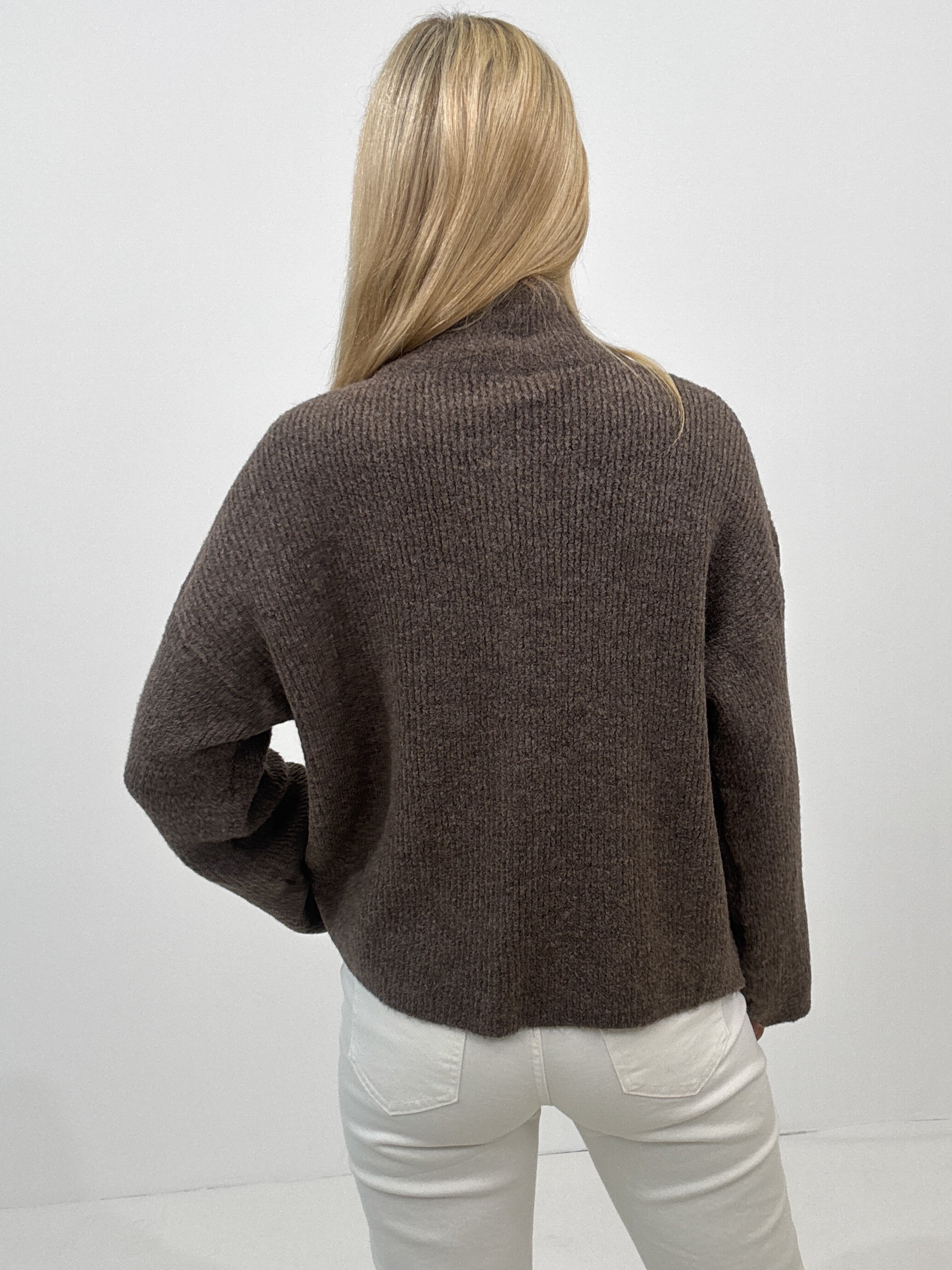"Dalia" kuscheliger Zip-Cardigan aus Viskose & Lana Wolle - mocca