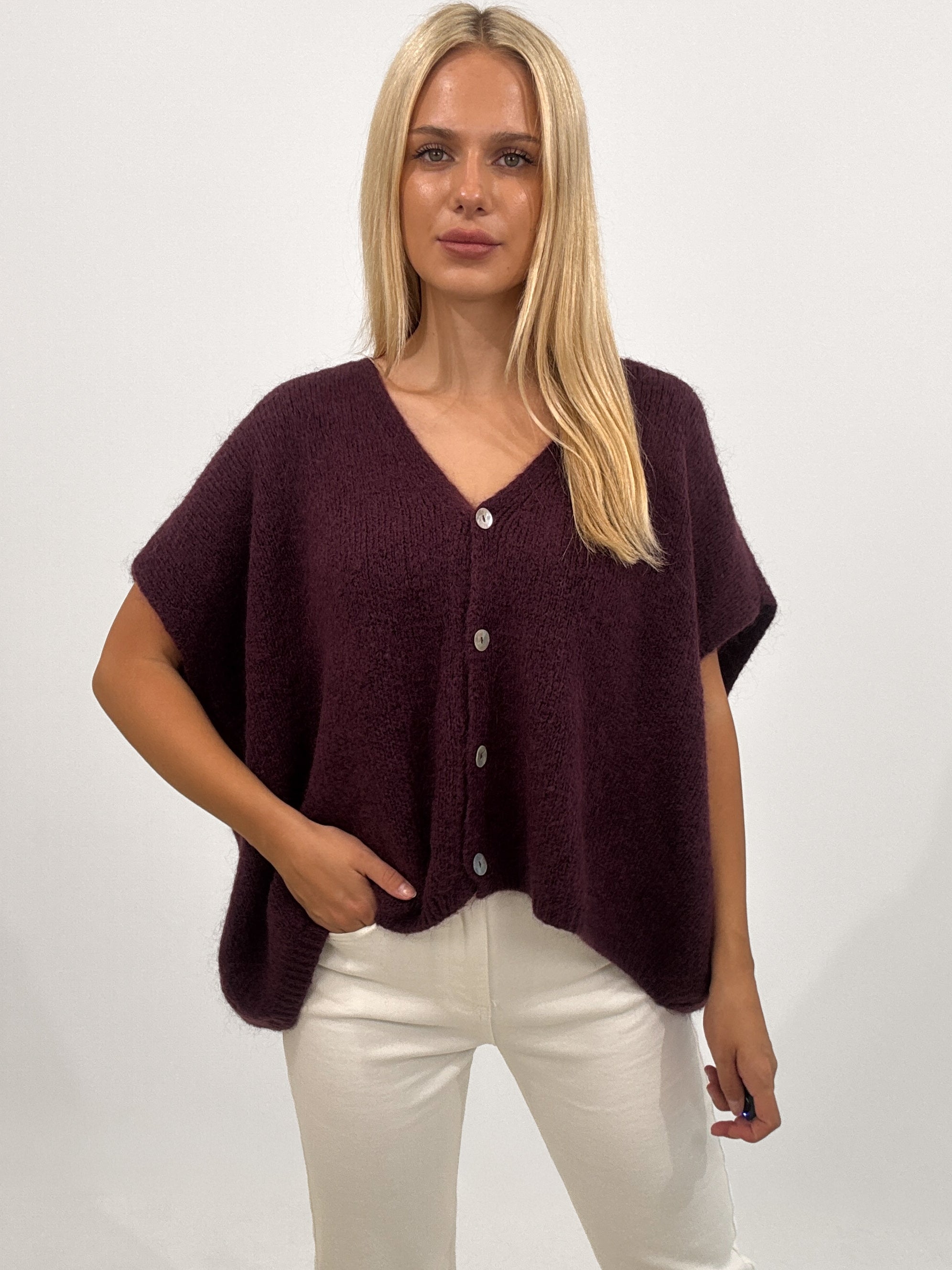 "Florida Vest" kuscheliger Cardigan mit Lana Wolle - plum
