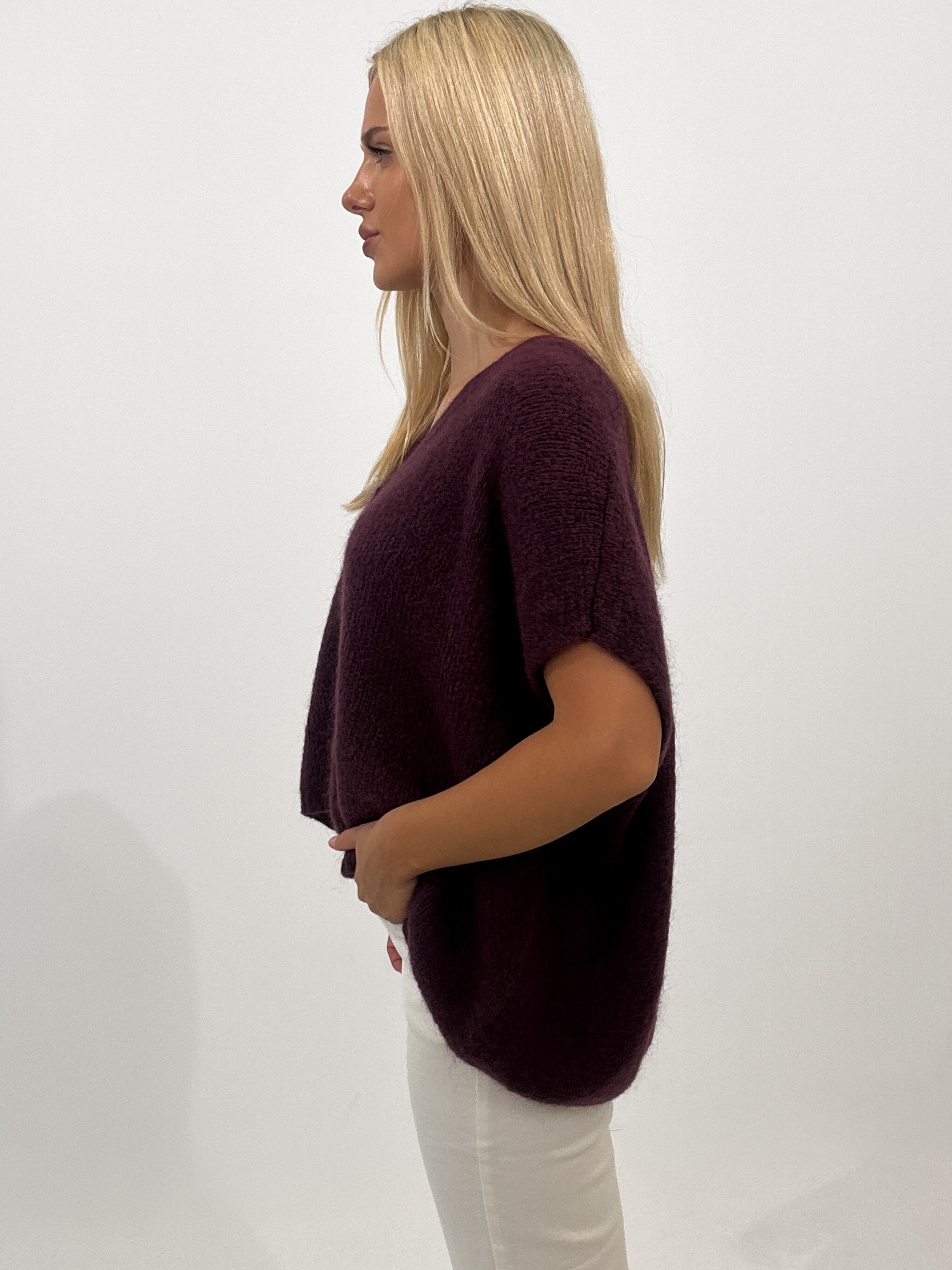"Florida Vest" kuscheliger Cardigan mit Lana Wolle - plum