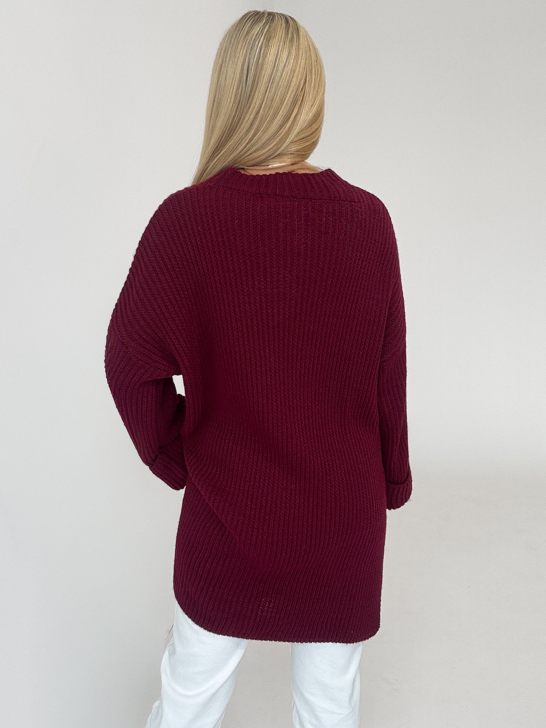 Strickpullover mit Schlitz - bordeaux