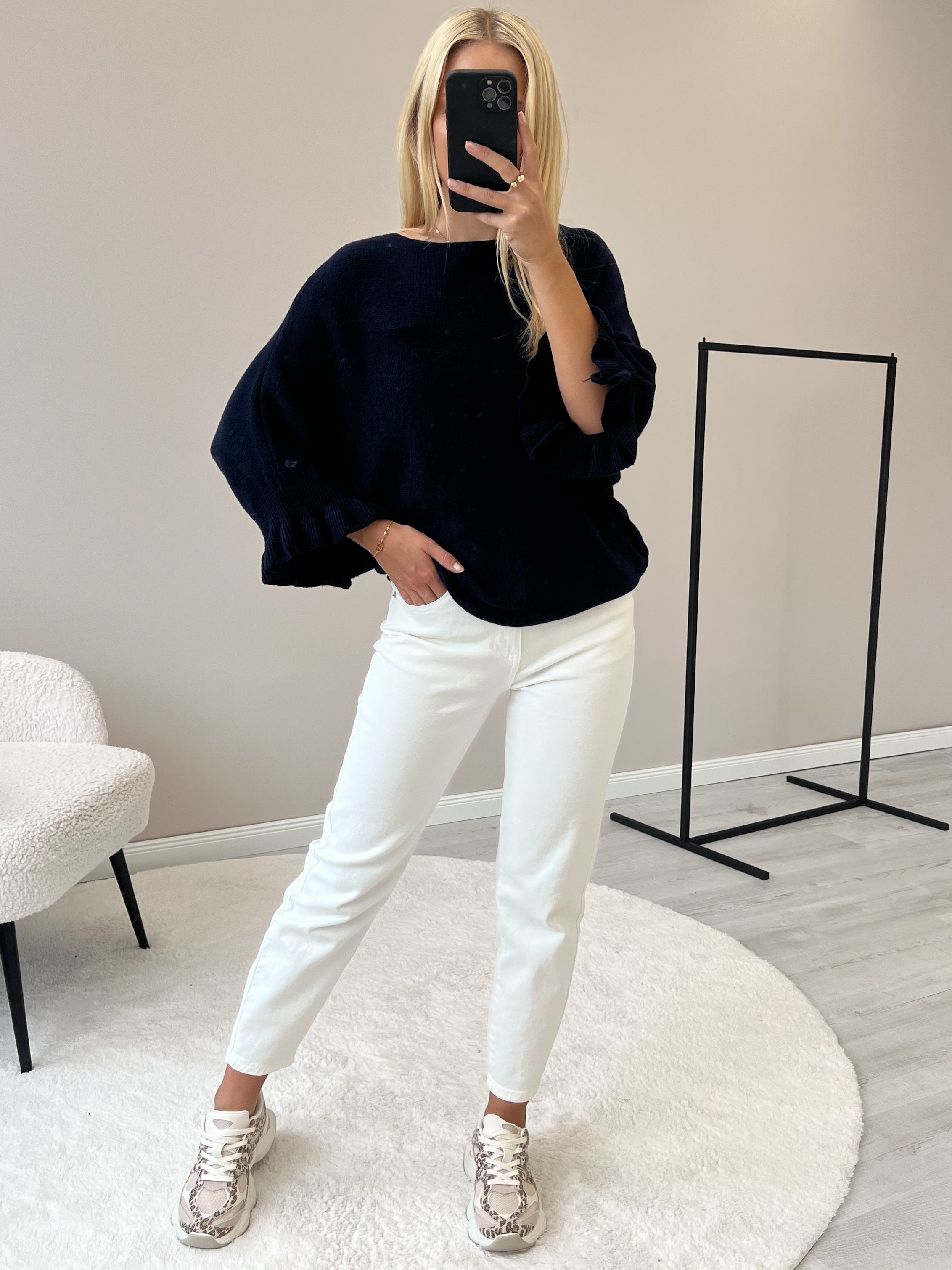 "Vicenza Volant" weicher Pullover mit Viscose - navy blau