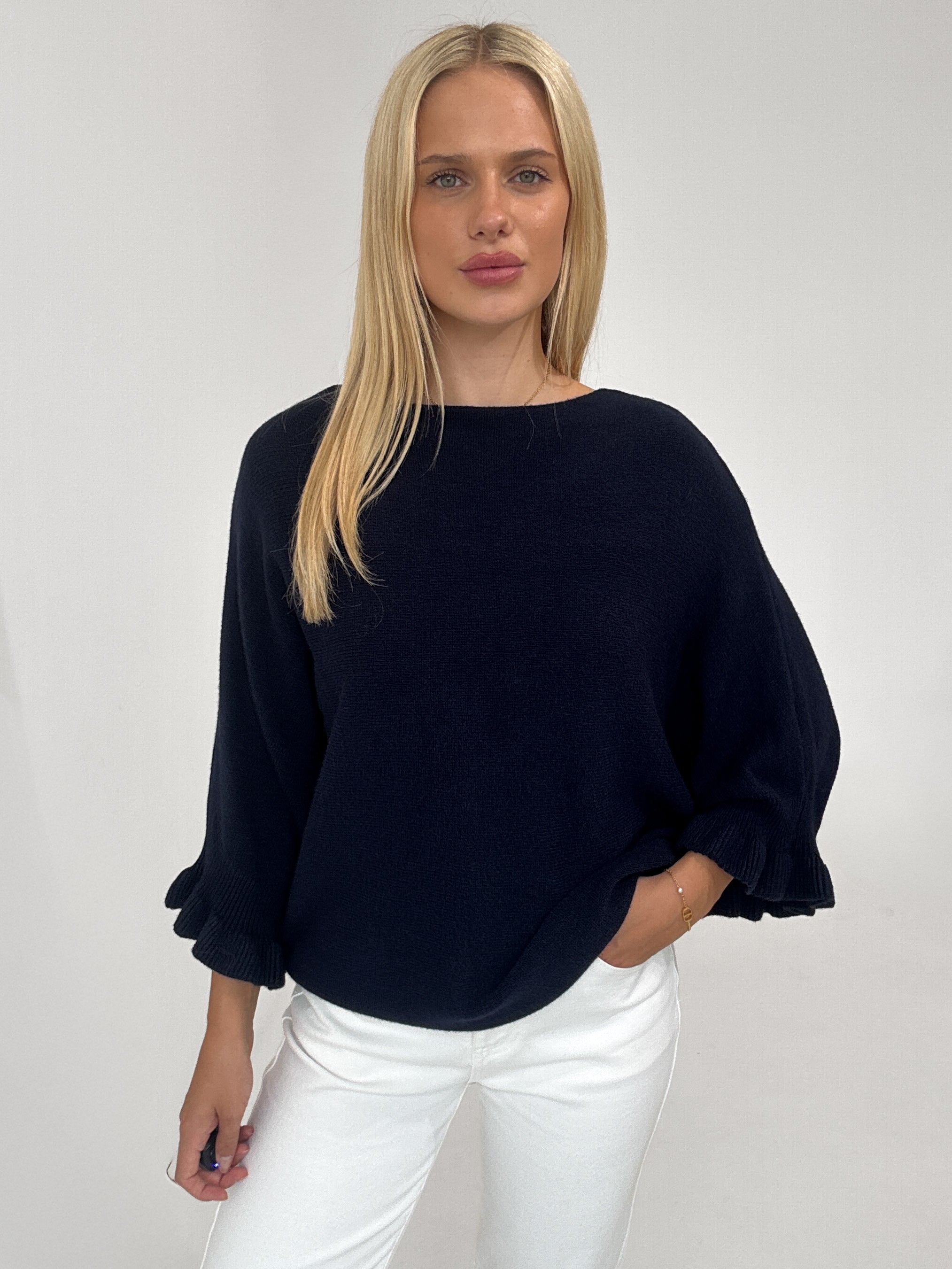 "Vicenza Volant" weicher Pullover mit Viscose - navy blau