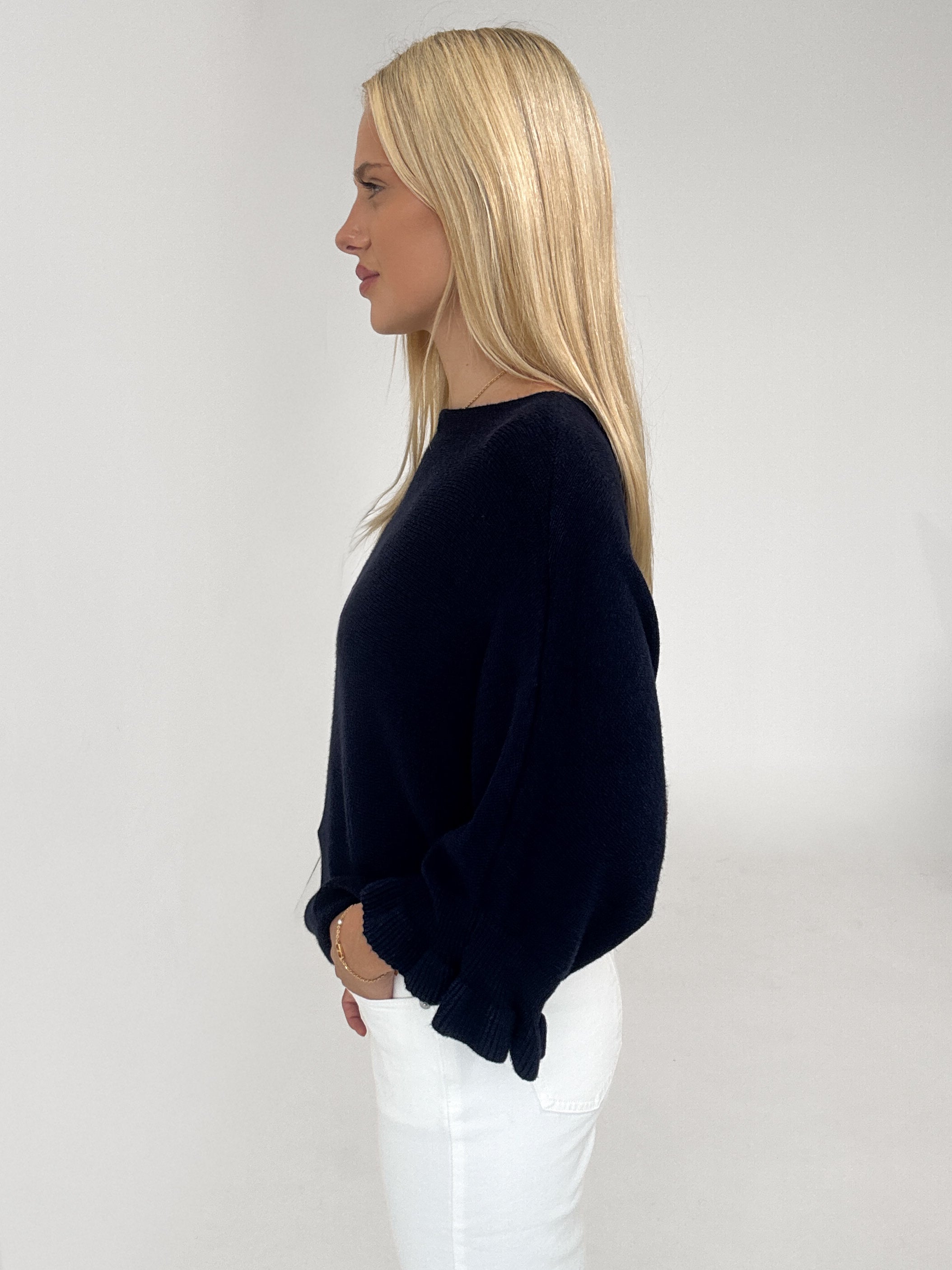 "Vicenza Volant" weicher Pullover mit Viscose - navy blau
