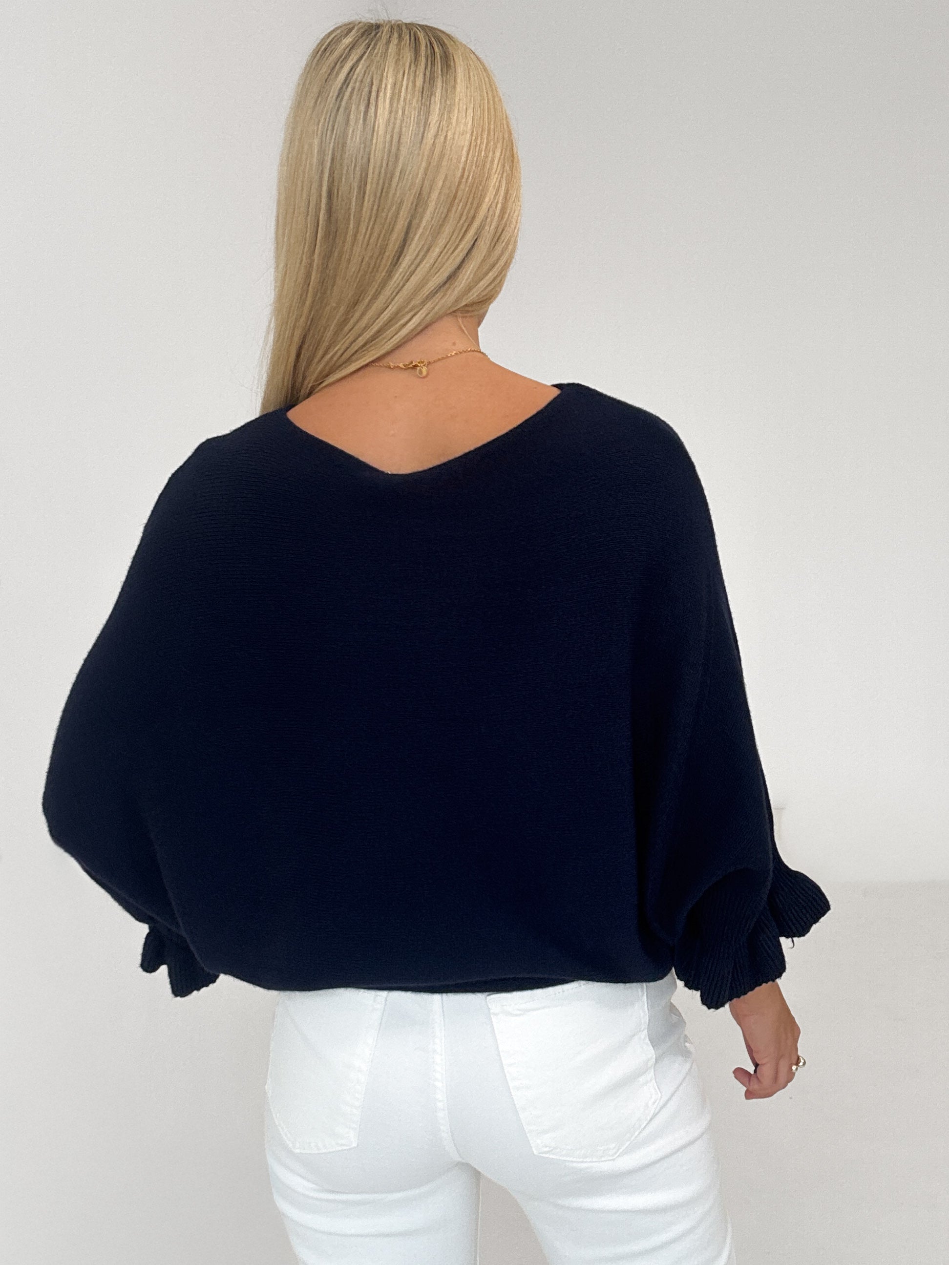 "Vicenza Volant" weicher Pullover mit Viscose - navy blau