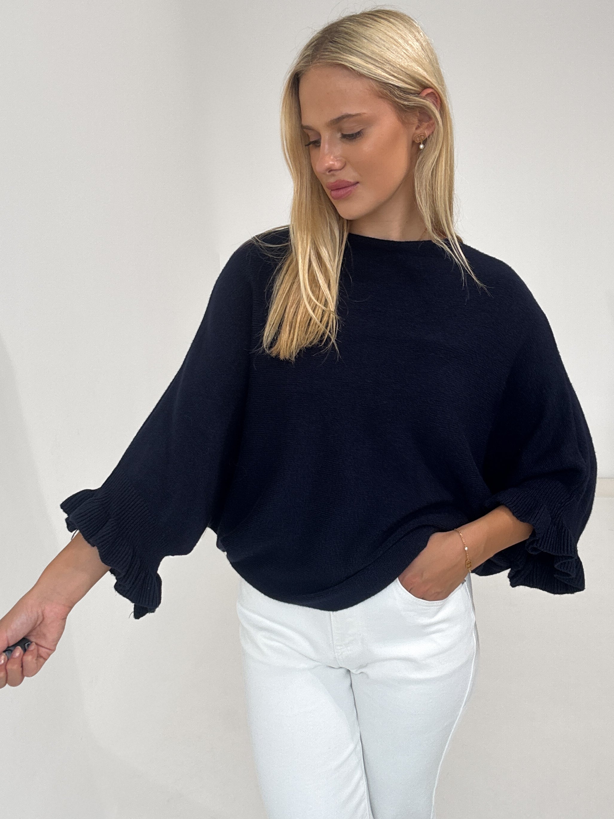 "Vicenza Volant" weicher Pullover mit Viscose - navy blau
