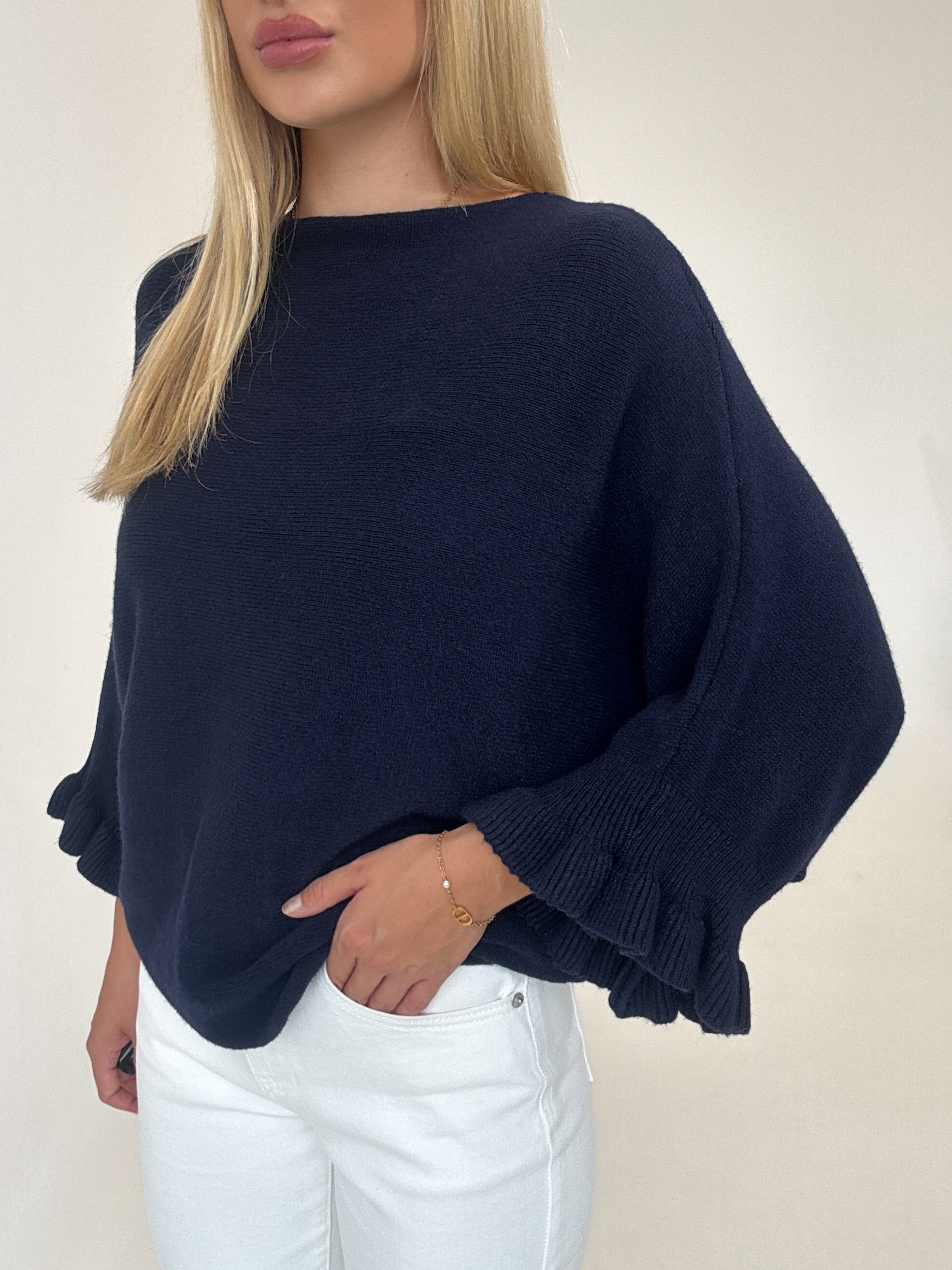 "Vicenza Volant" weicher Pullover mit Viscose - navy blau