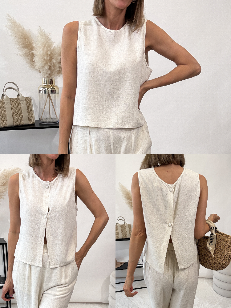 "Lino" Leinen Top beidseitig tragbar - beige