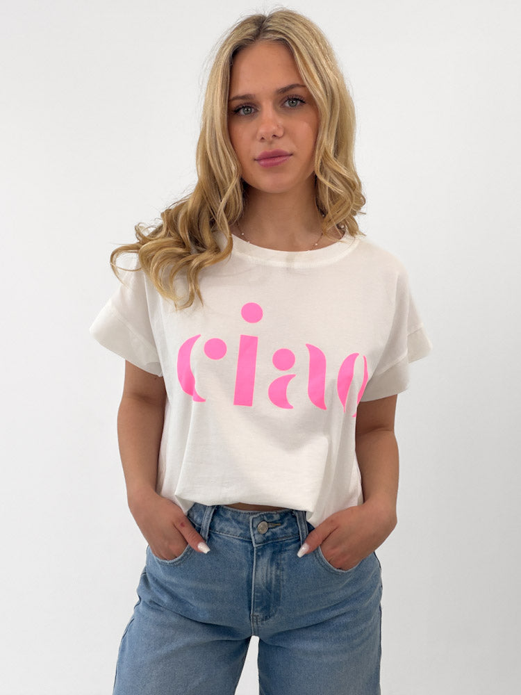 "Ciao 2.0" stylisches Shirt mit Statement - weiß