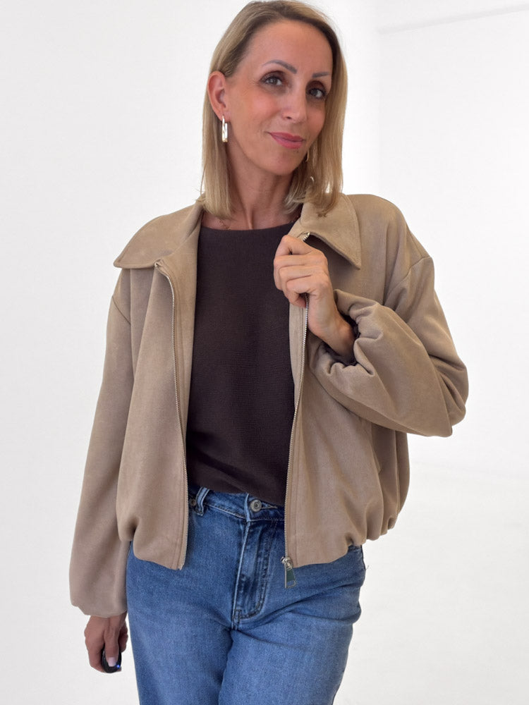"Mona" weiche Jacke in Velourleder Optik - taupe