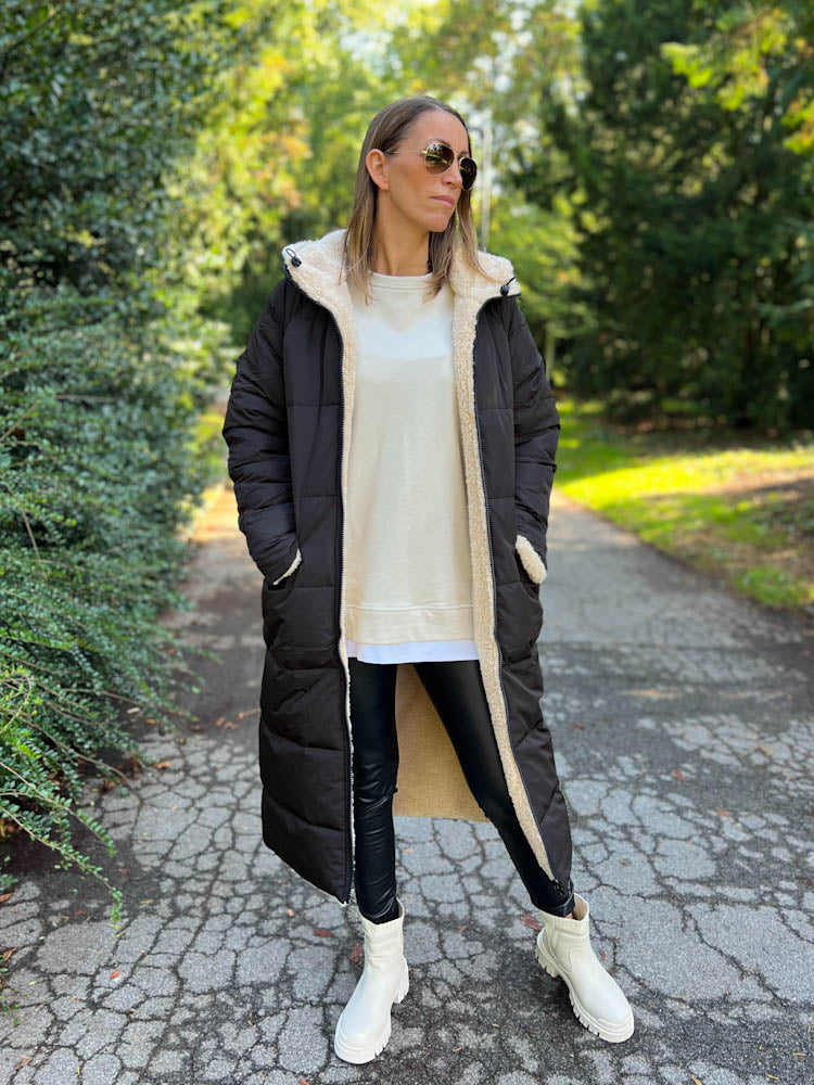 "Reversible" Gesteppte Wendejacke mit Teddyfell- schwarz/beige