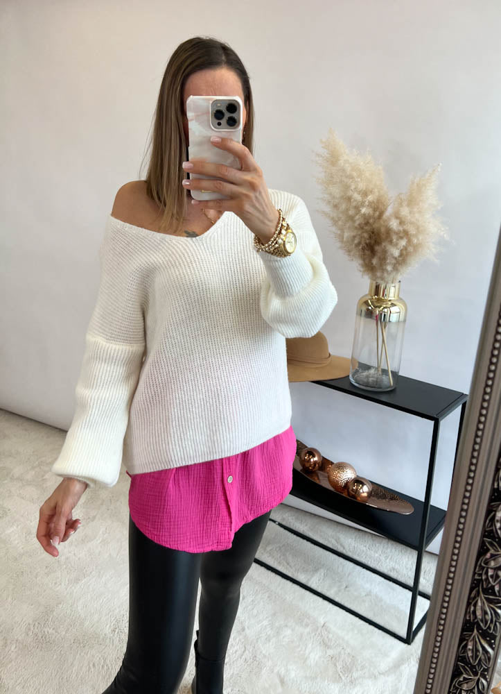 ,,New York V'' weicher Strickpulli - creme