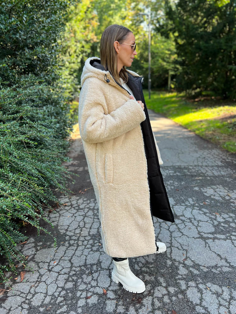 "Reversible" Gesteppte Wendejacke mit Teddyfell- schwarz/beige