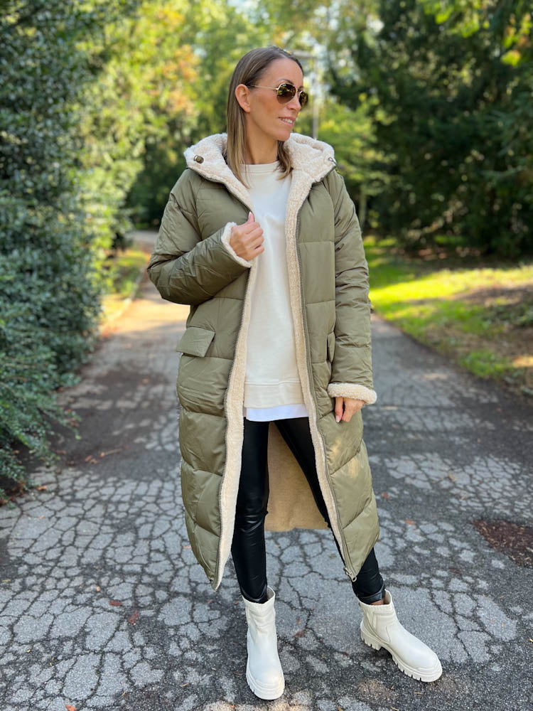 "Reversible" Gesteppte Wendejacke mit Teddyfell- khaki/beige