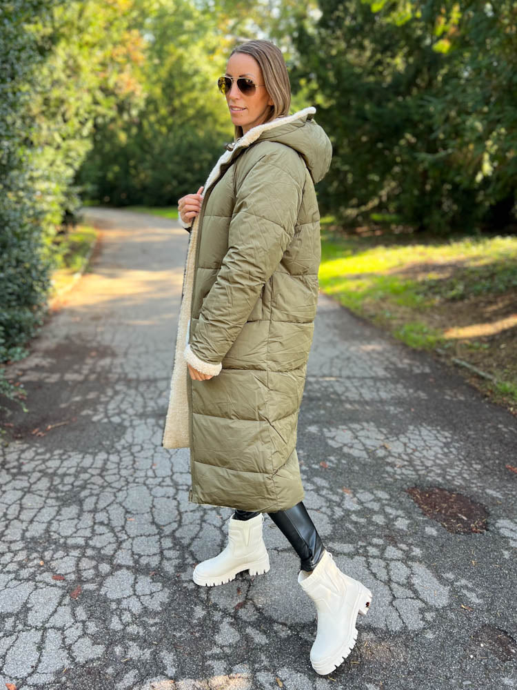 "Reversible" Gesteppte Wendejacke mit Teddyfell- khaki/beige