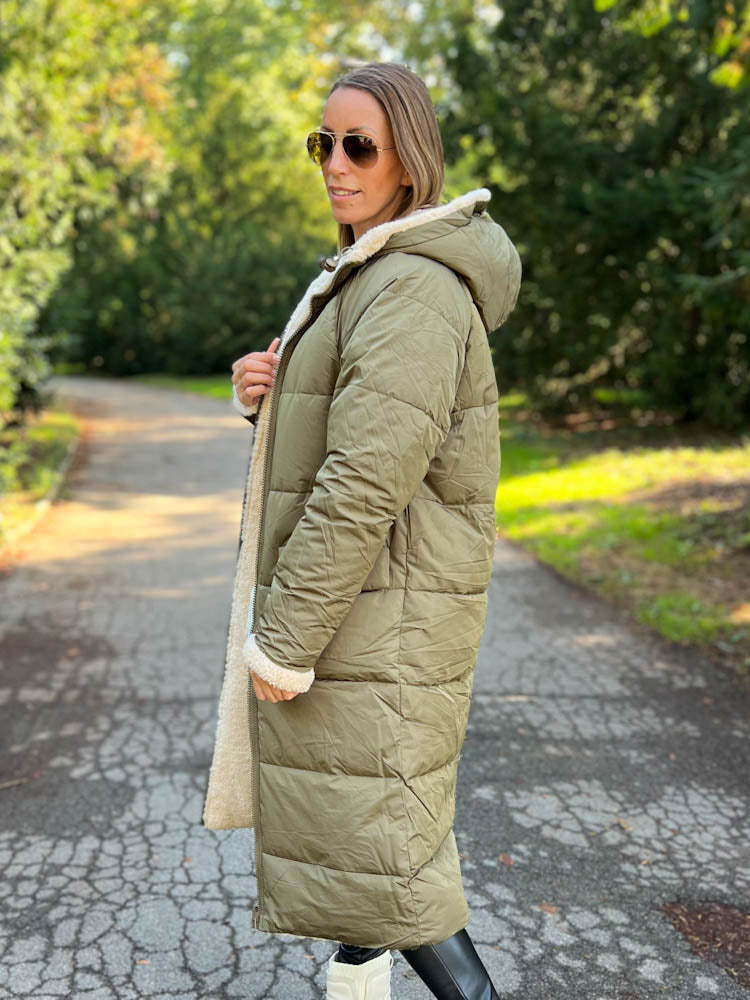 "Reversible" Gesteppte Wendejacke mit Teddyfell- khaki/beige