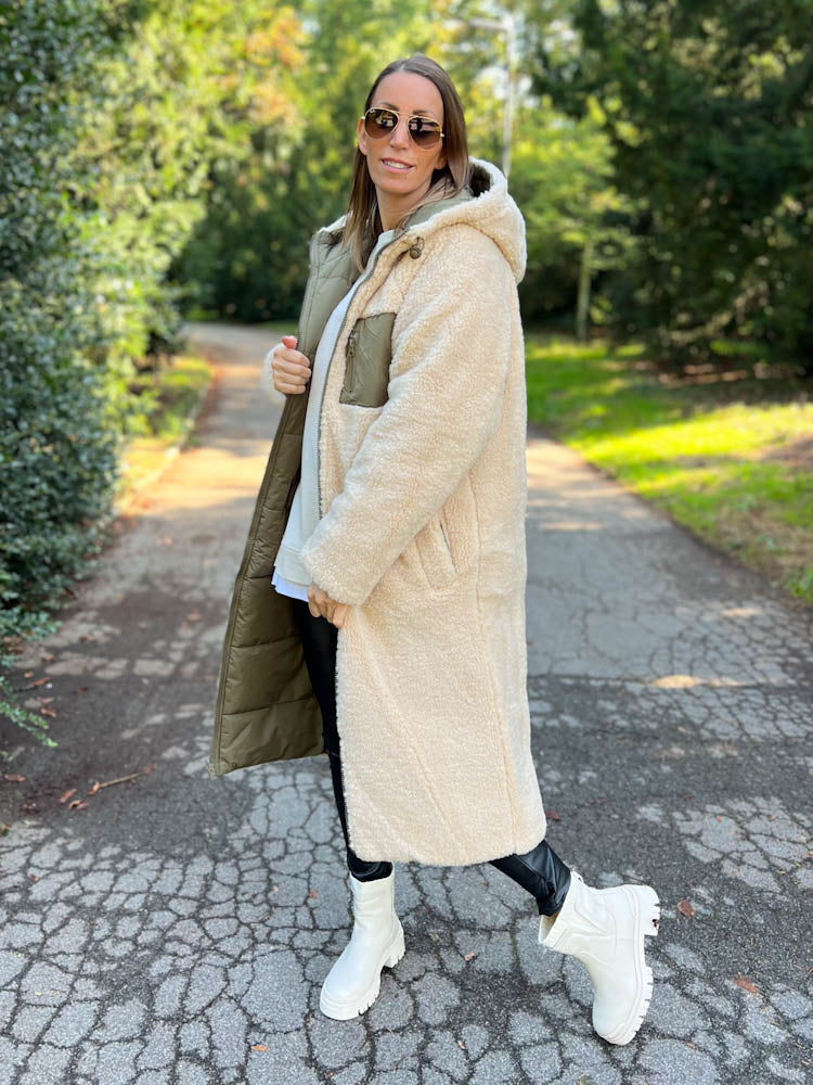 "Reversible" Gesteppte Wendejacke mit Teddyfell- khaki/beige