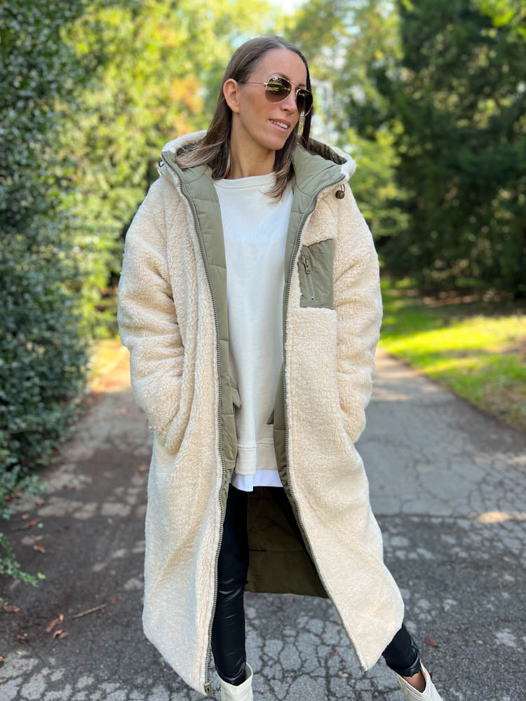 "Reversible" Gesteppte Wendejacke mit Teddyfell- khaki/beige