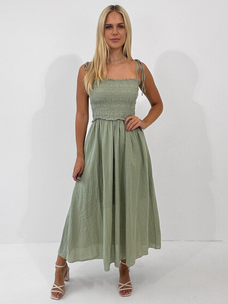 "Summer Breeze" - schönes Maxikleid aus Baumwolle - matcha grün