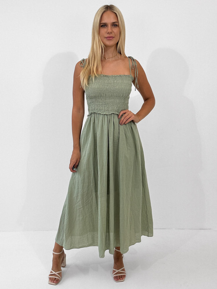 "Summer Breeze" - schönes Maxikleid aus Baumwolle - matcha grün