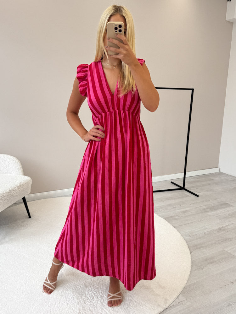 "Pianosa Stripes" Maxikleid aus Musselin - pink/rot