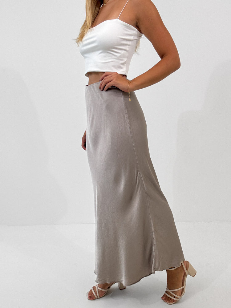 "Silky Maxi" stylischer Rock aus Viscose - perlgrau