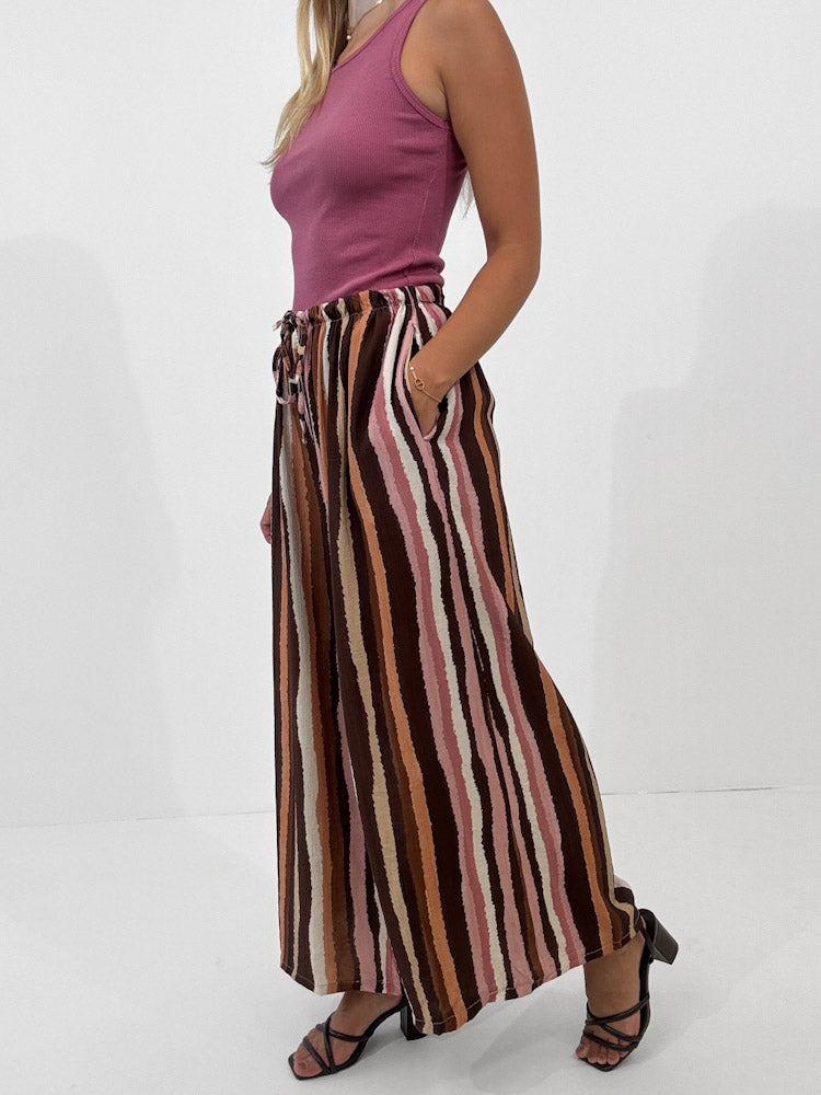 "Milano Stripes" weiche Hose aus Viscose - rosa/braun