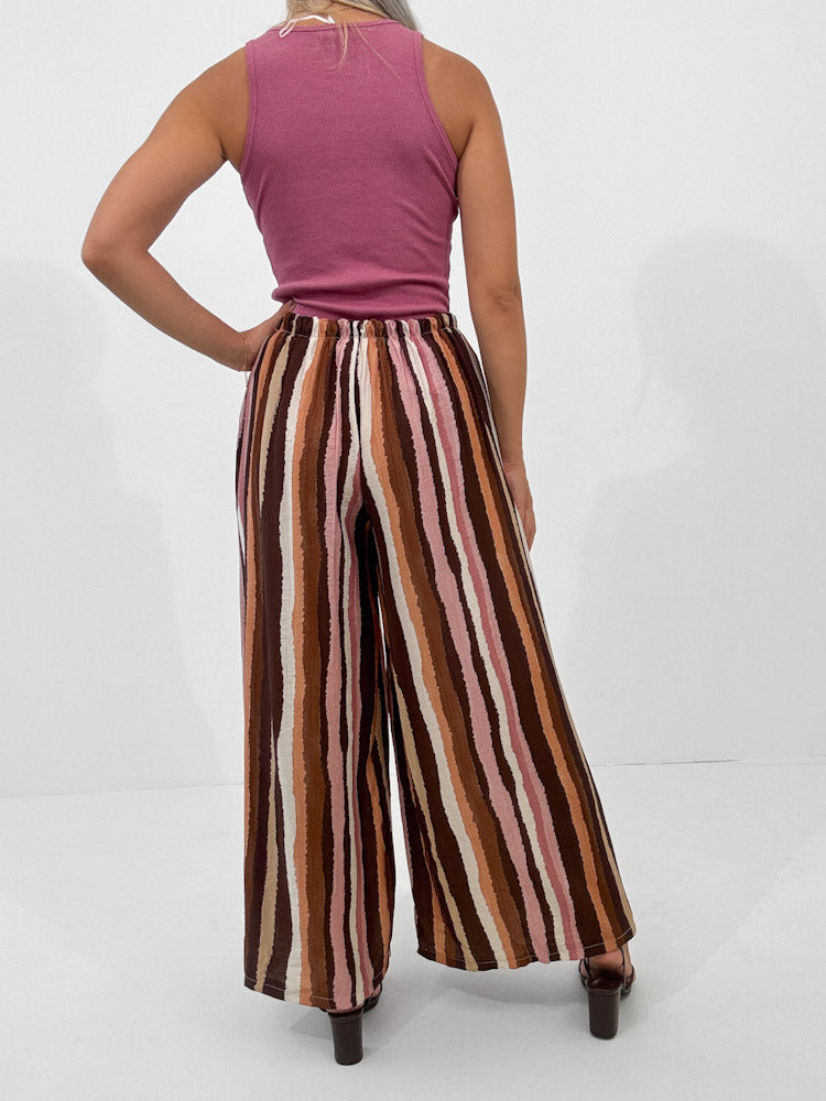 "Milano Stripes" weiche Hose aus Viscose - rosa/braun