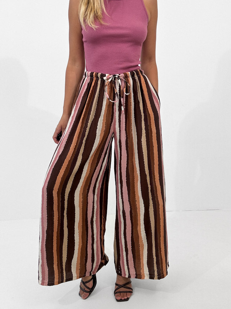 "Milano Stripes" weiche Hose aus Viscose - rosa/braun