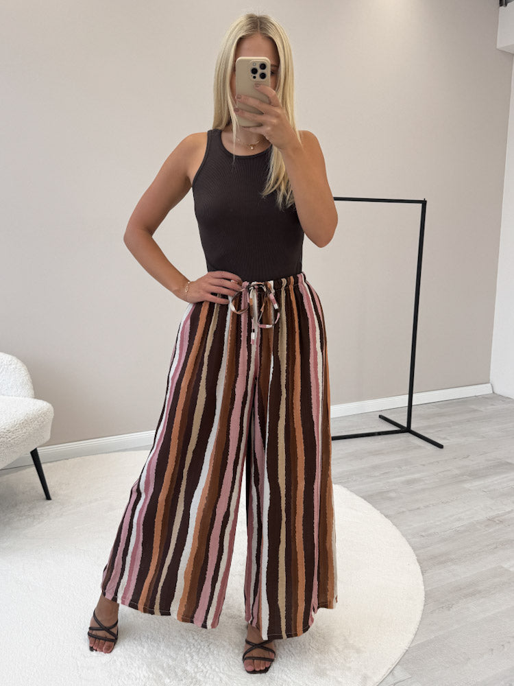 "Milano Stripes" weiche Hose aus Viscose - rosa/braun
