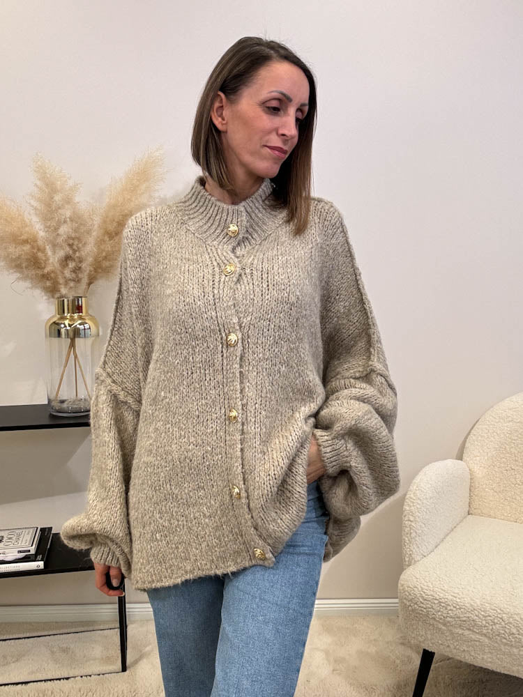 "Cozy Button" kuscheliger Oversize Cardigan - taupe