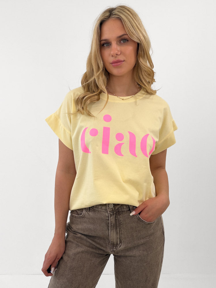 "Ciao 2.0" stylisches Shirt mit Statement - hellgelb