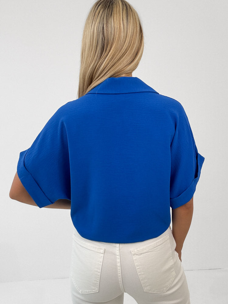 "Sunshine" kurze Bluse - blau