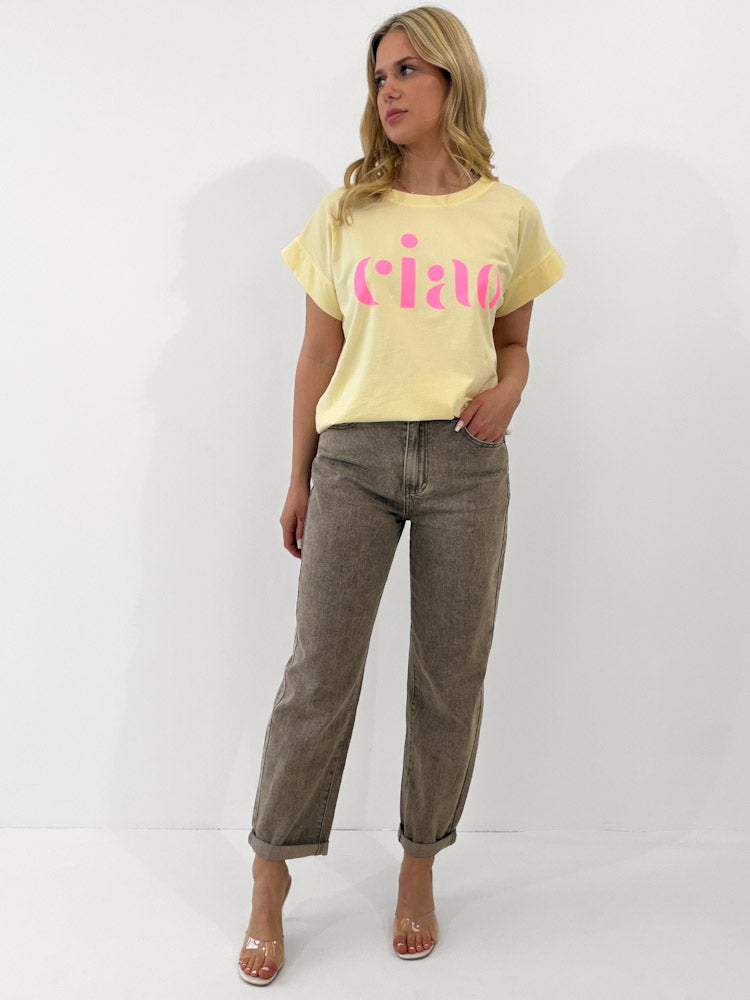 "Ciao 2.0" stylisches Shirt mit Statement - hellgelb