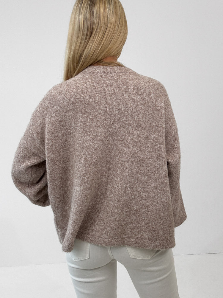 "Palermo" toller Cardigan mit Knopf - dunkelbeige