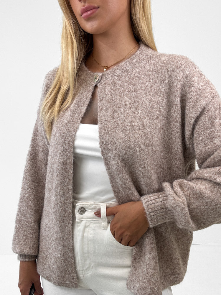 "Palermo" toller Cardigan mit Knopf - dunkelbeige