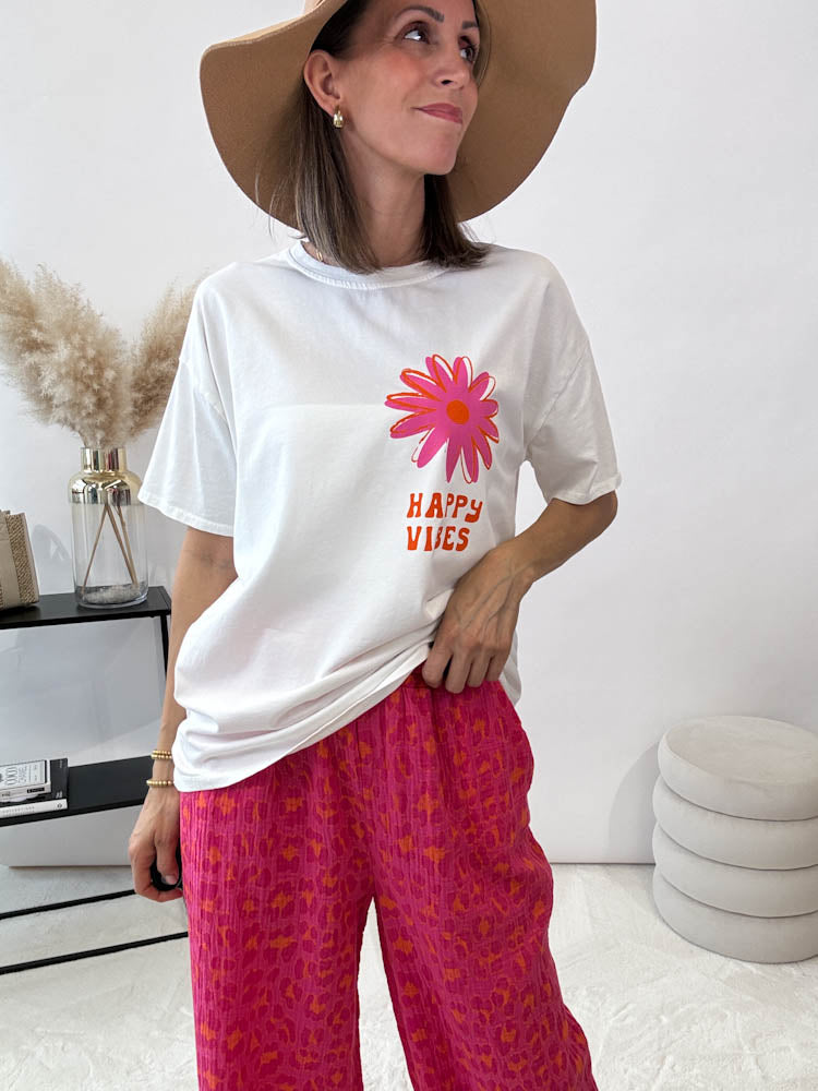 "Happy vibes" Shirt mit Statement - weissALT2024