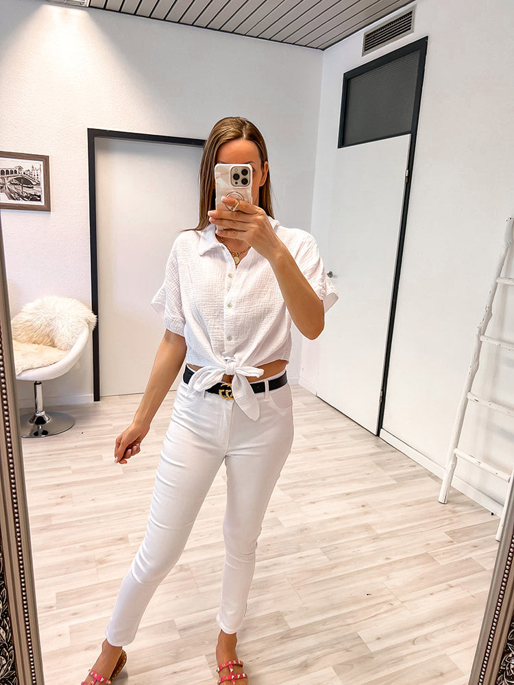 "Musselin" kurze Bluse aus Baumwolle - weiß