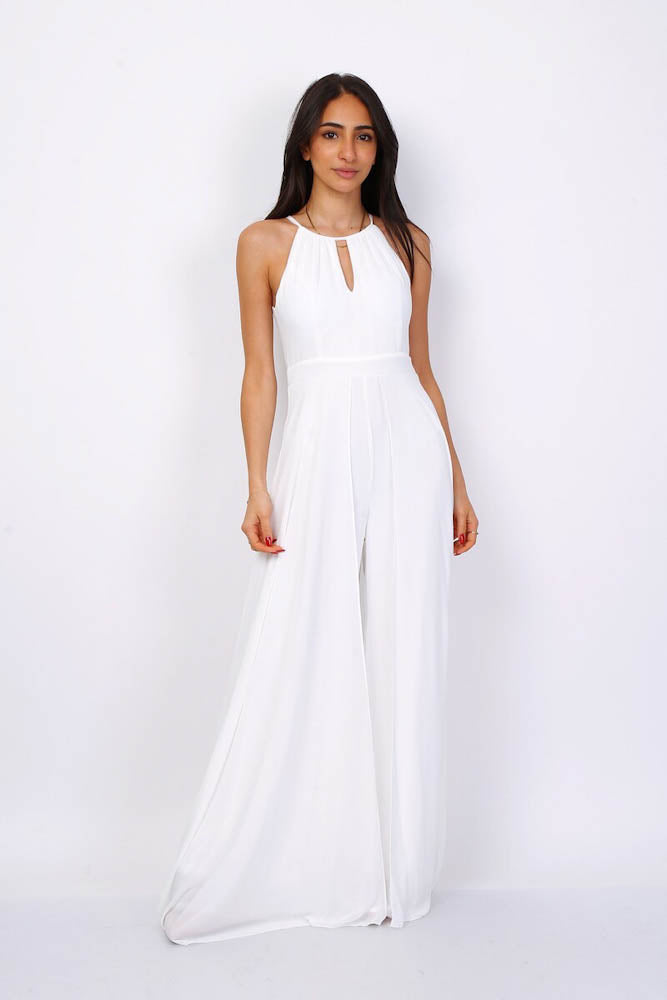 Langes elegantes Hosenkleid - weiß