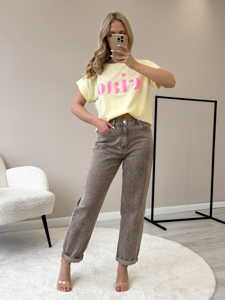 "Ciao 2.0" stylisches Shirt mit Statement - hellgelb