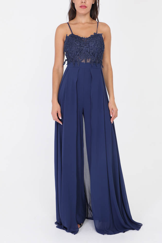 Langes elegantes Hosenkleid - marineblau