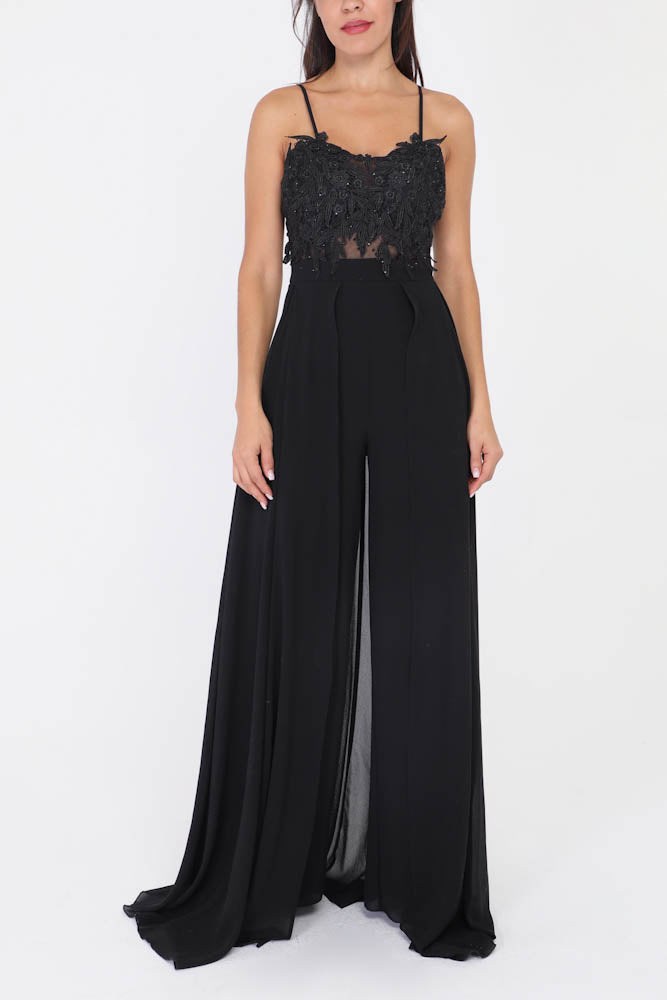 Langes elegantes Hosenkleid - schwarz