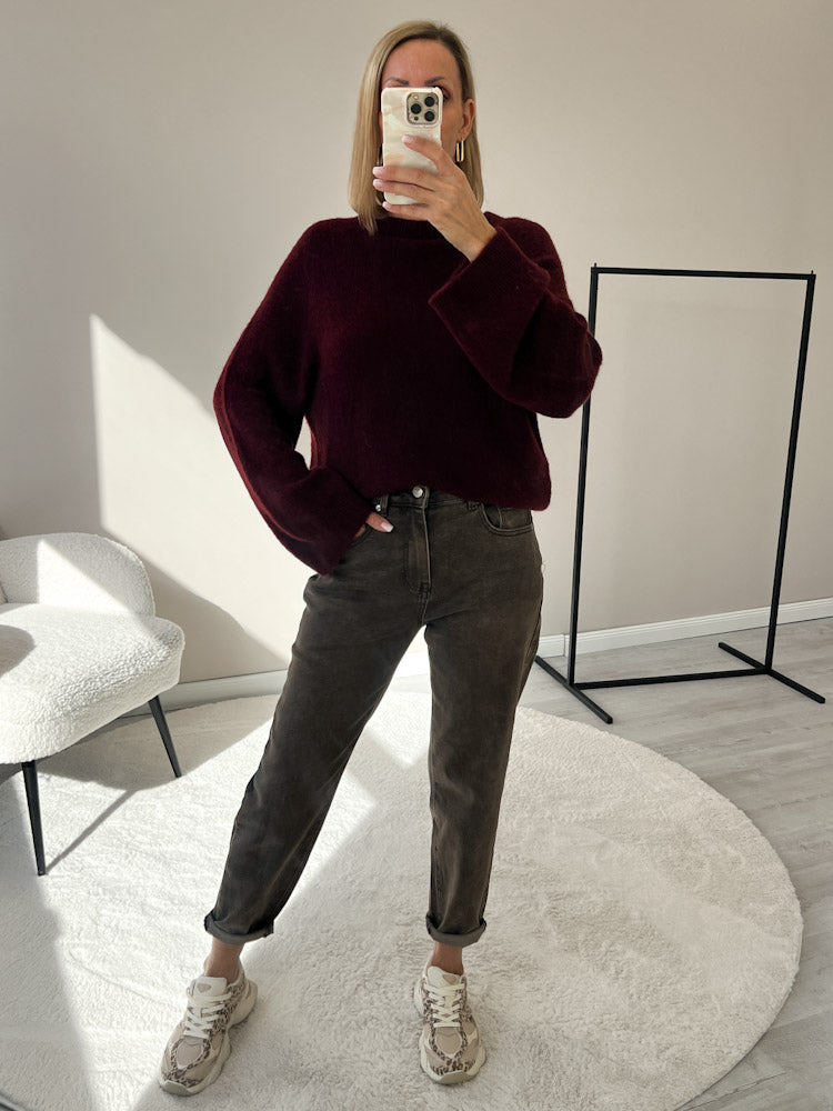 "Lana" kuscheliger Pullover aus Alpaka & Lana Wolle - bordeaux