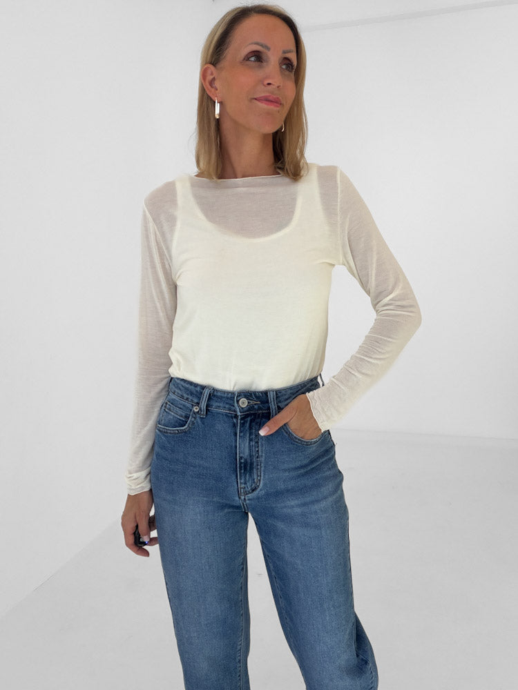 "Como" kuscheliges Cashmere Longshirt - creme