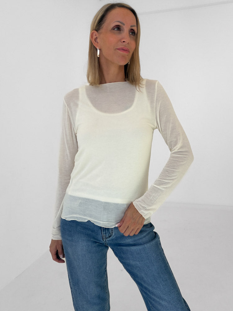 "Como" kuscheliges Cashmere Longshirt - creme