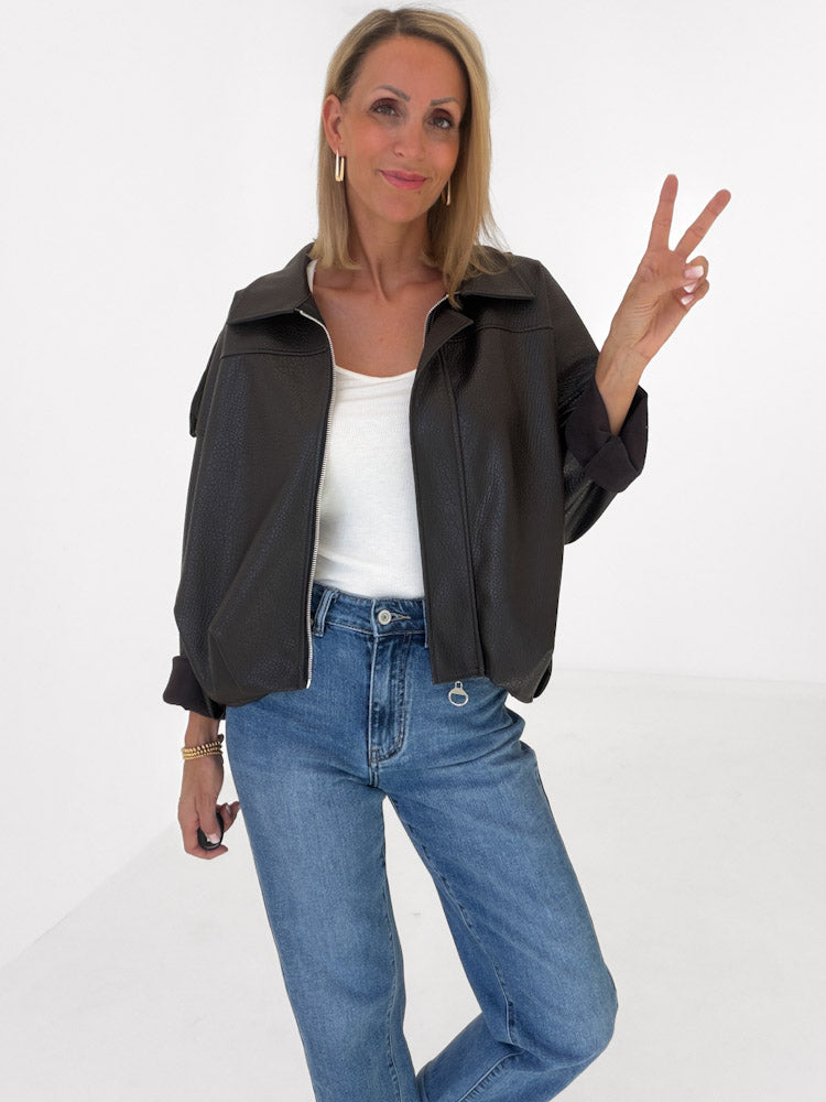 "Denver" tolle Bikerjacke in Lederoptik - chocobraun