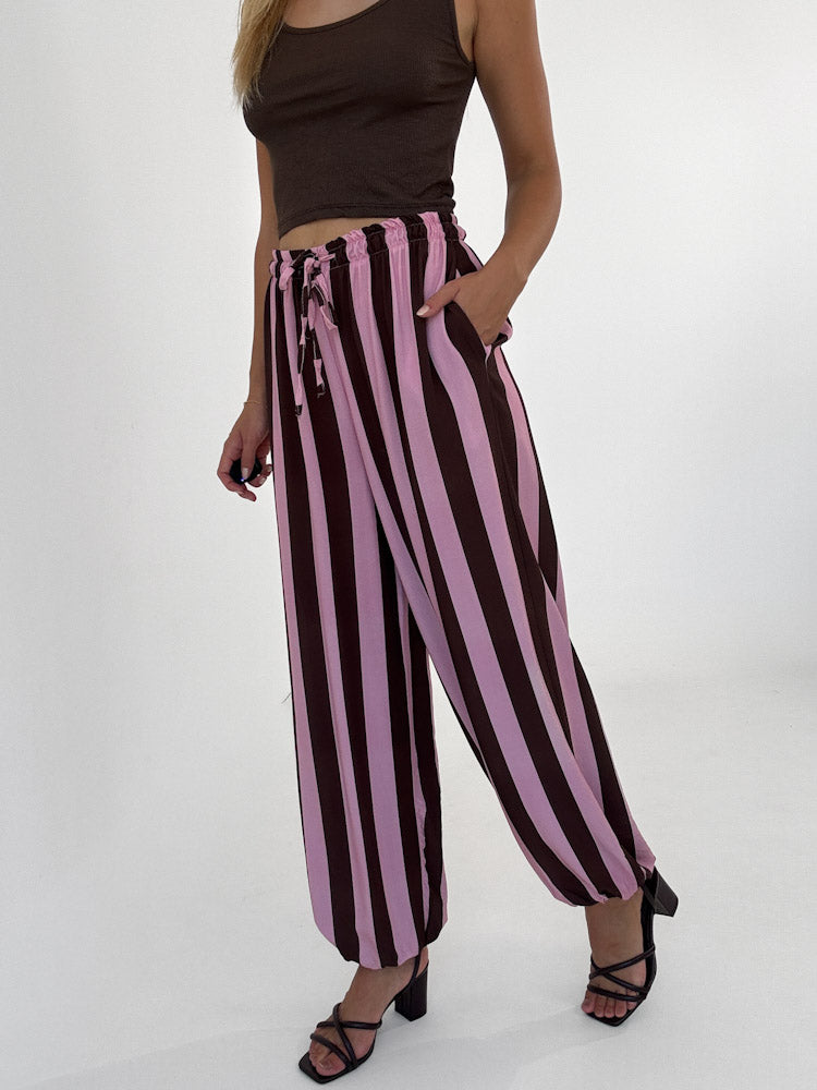"Calma Stripes" weiche Pumphose aus Viscose - braun/rosa