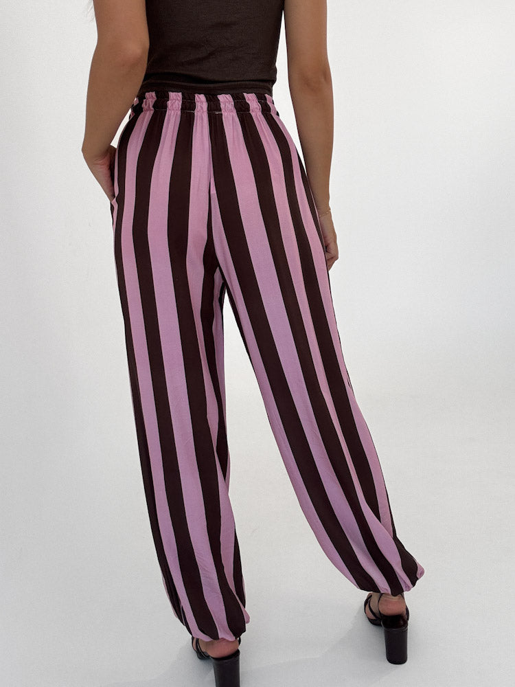 "Calma Stripes" weiche Pumphose aus Viscose - braun/rosa