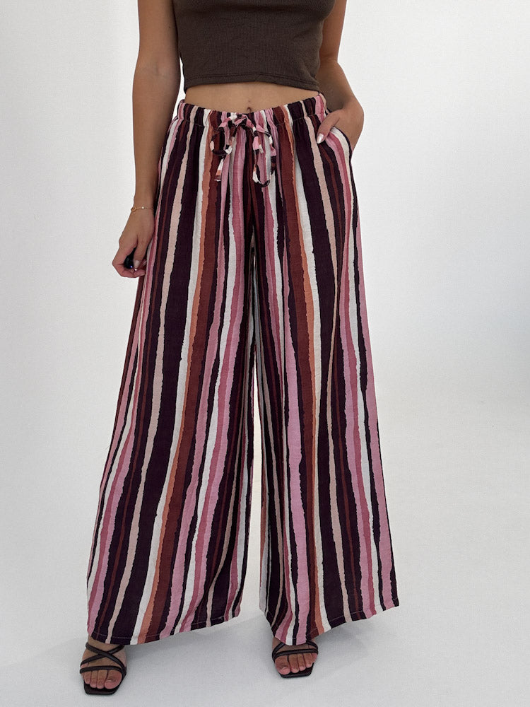 "Milano Stripes" weiche Hose aus Viscose - rosa/braun