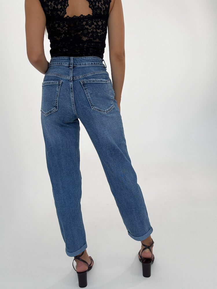"Almera" Old Mom Fit Jeans - blau